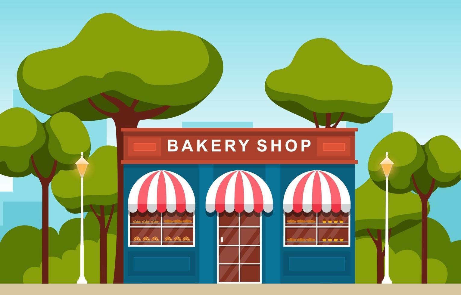 chique bakkerijwinkel in stadspark vector