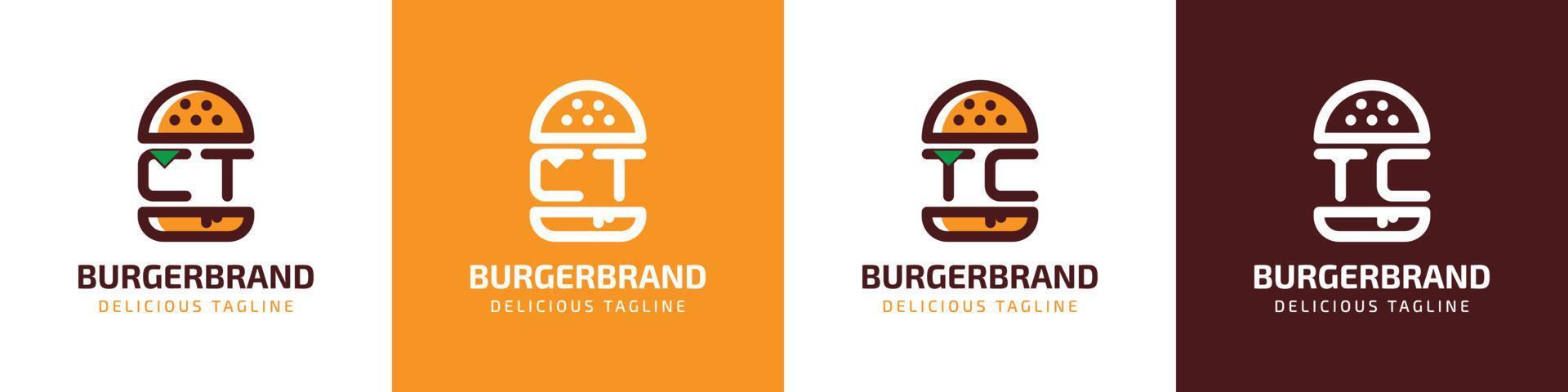 brief ct en tc hamburger logo, geschikt voor ieder bedrijf verwant naar hamburger met ct of tc initialen. vector