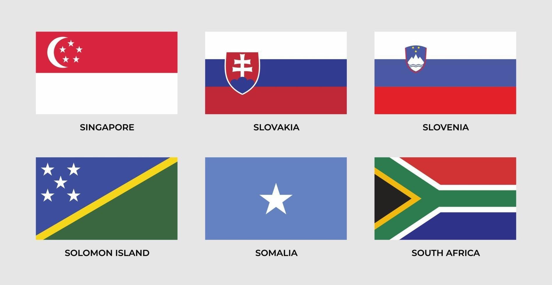 set vlag van singapore, slowakije, slovenië, solomon island, somalië, zuid-afrika vector