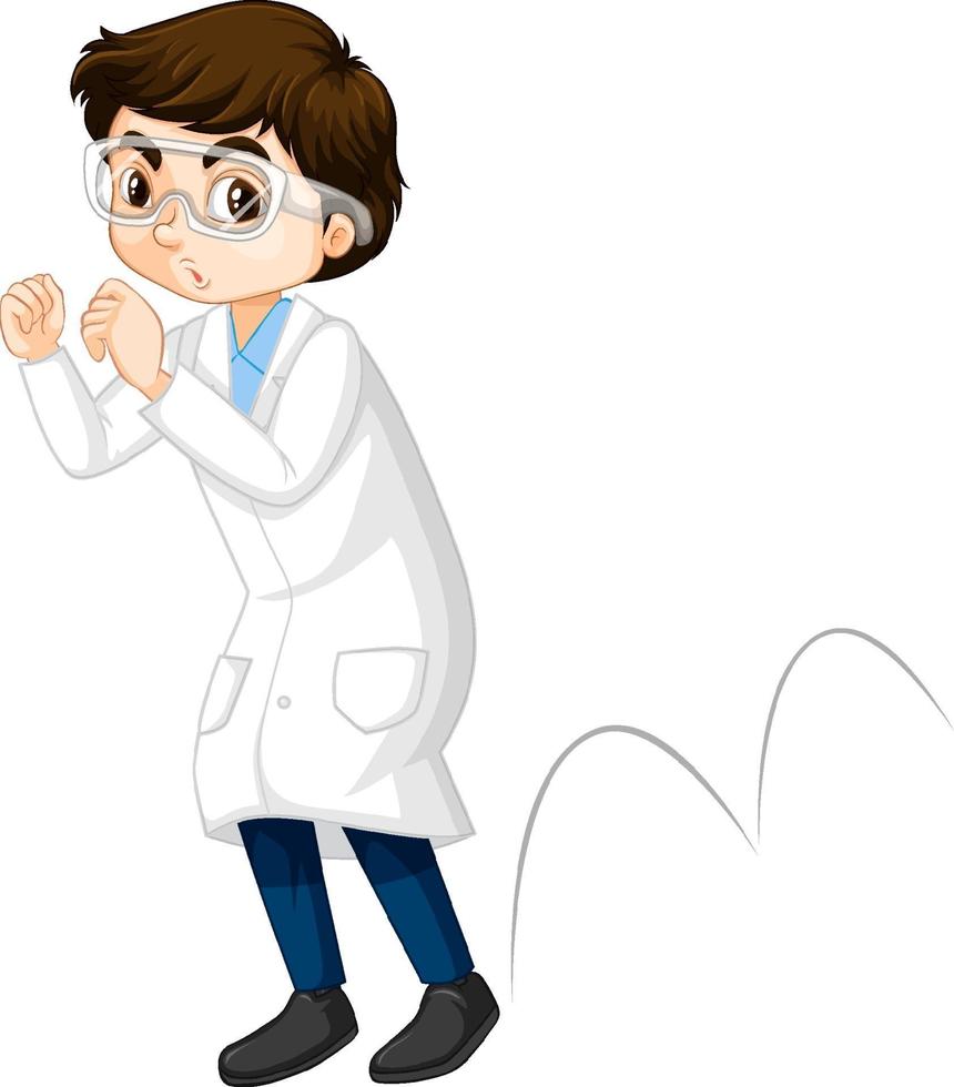 een jongen die een stripfiguur van een laboratoriumjas draagt vector