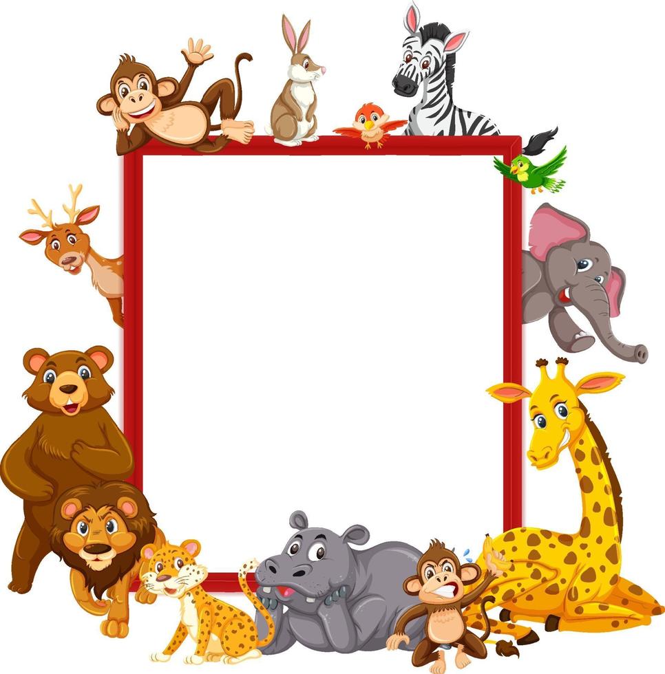 lege banner met veel verschillende wilde dieren vector