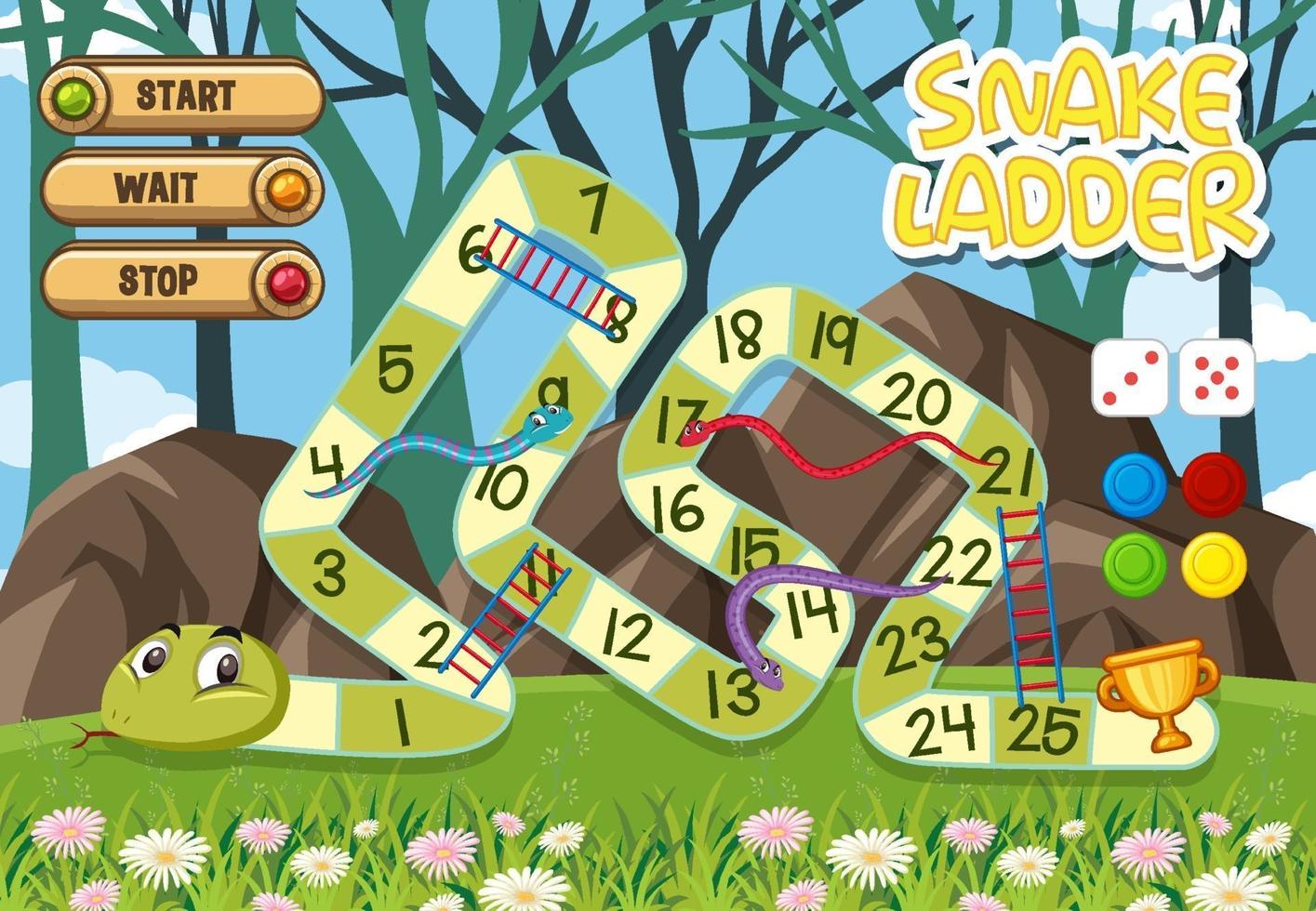 Snake ladder bordspel voor kinderen sjabloon vector