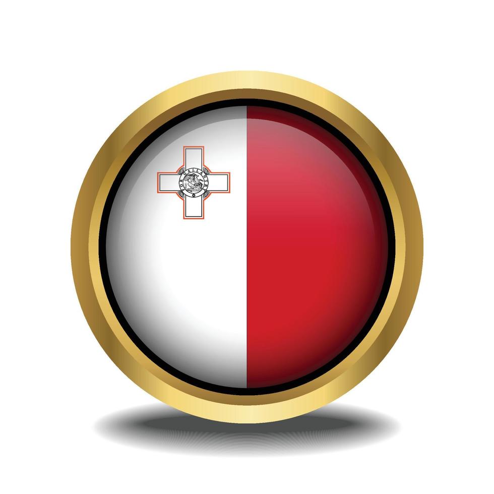 Malta vlag cirkel vorm knop glas in kader gouden vector
