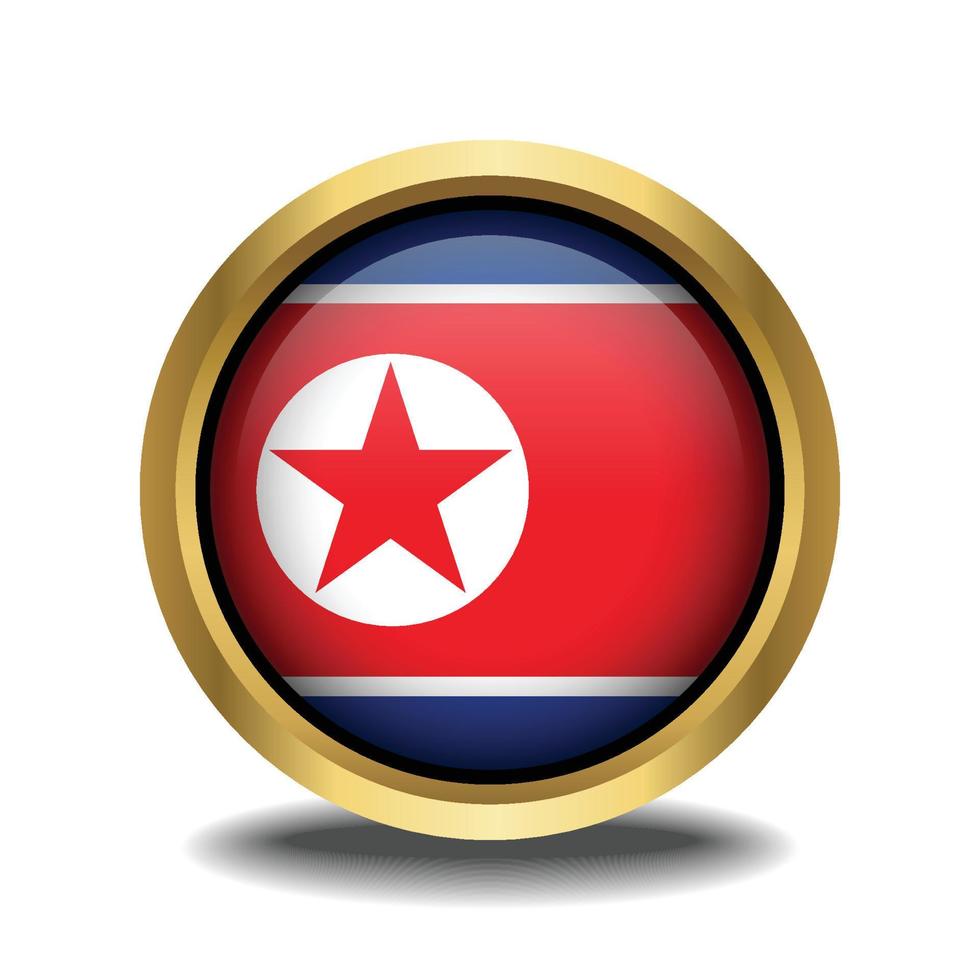 noorden Korea vlag cirkel vorm knop glas in kader gouden vector