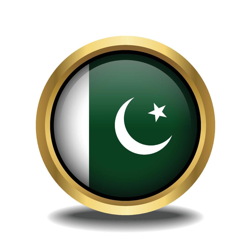 Pakistan vlag cirkel vorm knop glas in kader gouden vector