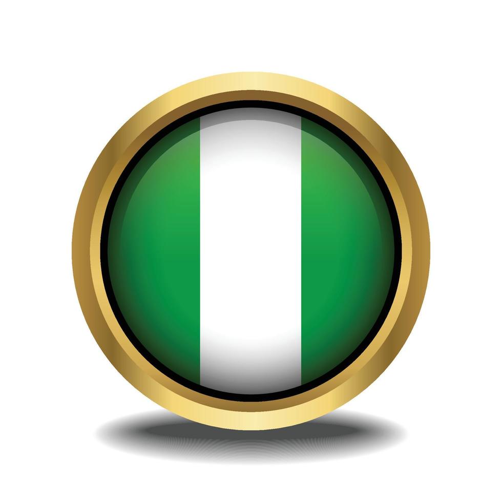 Nigeria vlag cirkel vorm knop glas in kader gouden vector