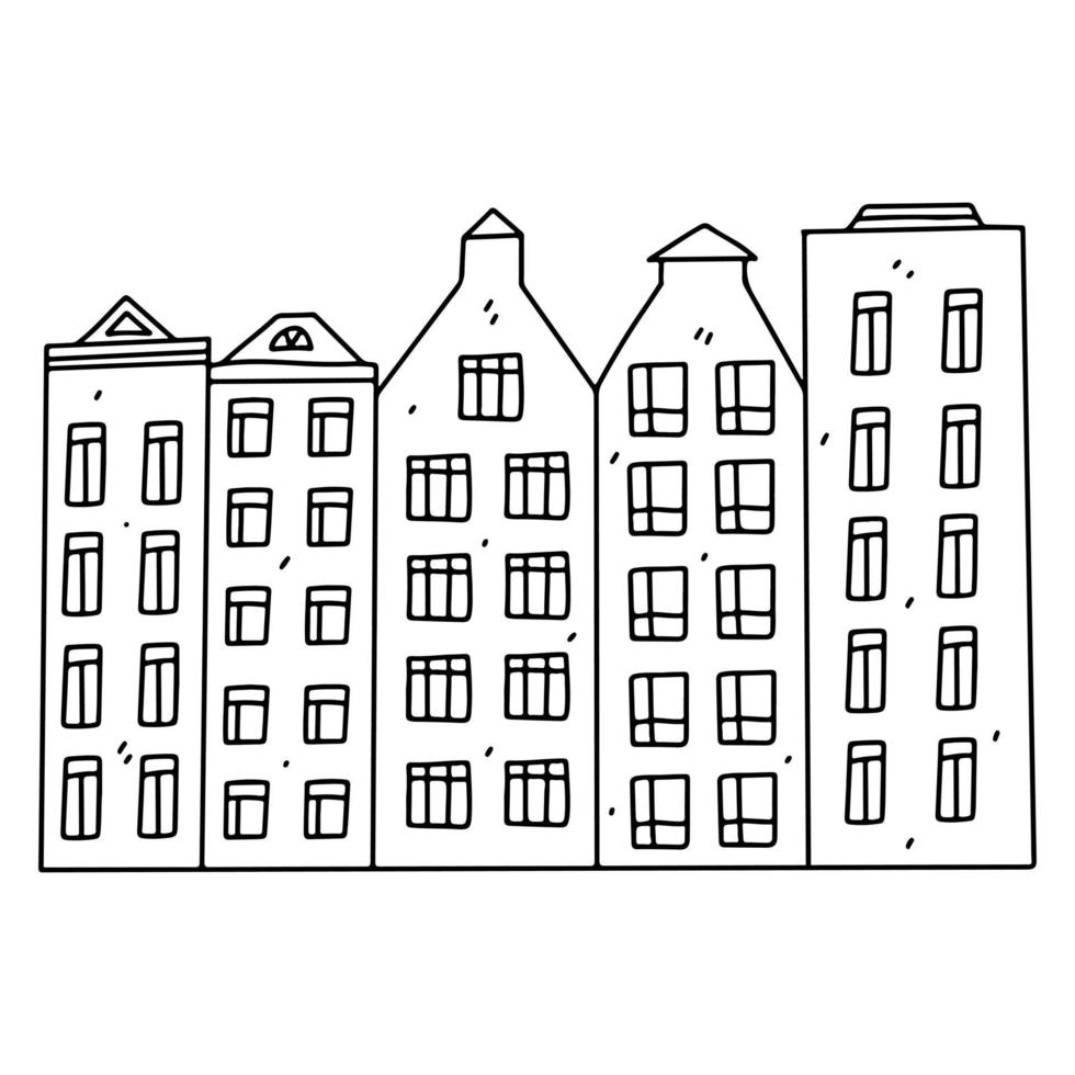 Scandinavisch Nederland huis in hand- getrokken tekening stijl. vector illustratie voor kaart, poster.