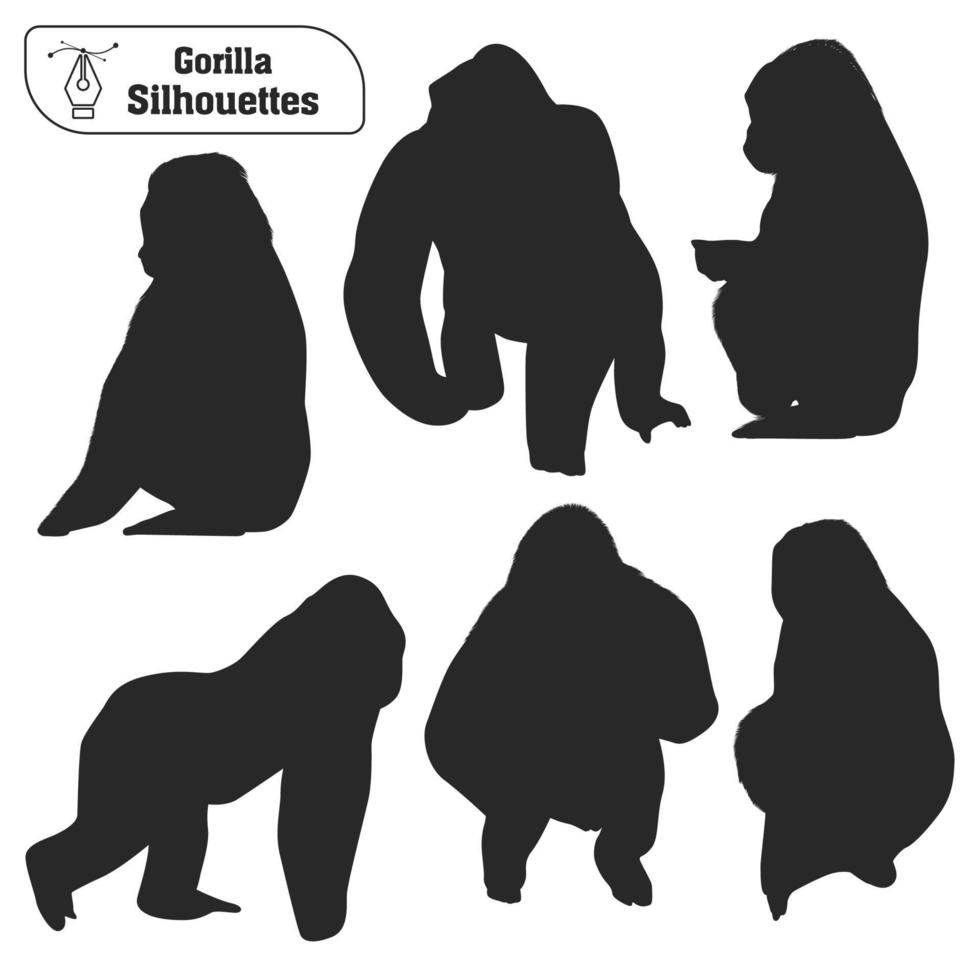 verzameling van dier gorilla silhouet in verschillend poses vector