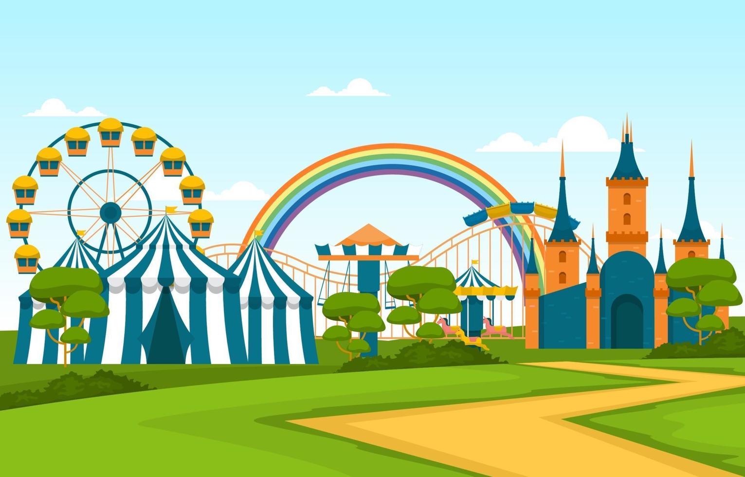 circus en pretpark met reuzenradillustratie vector