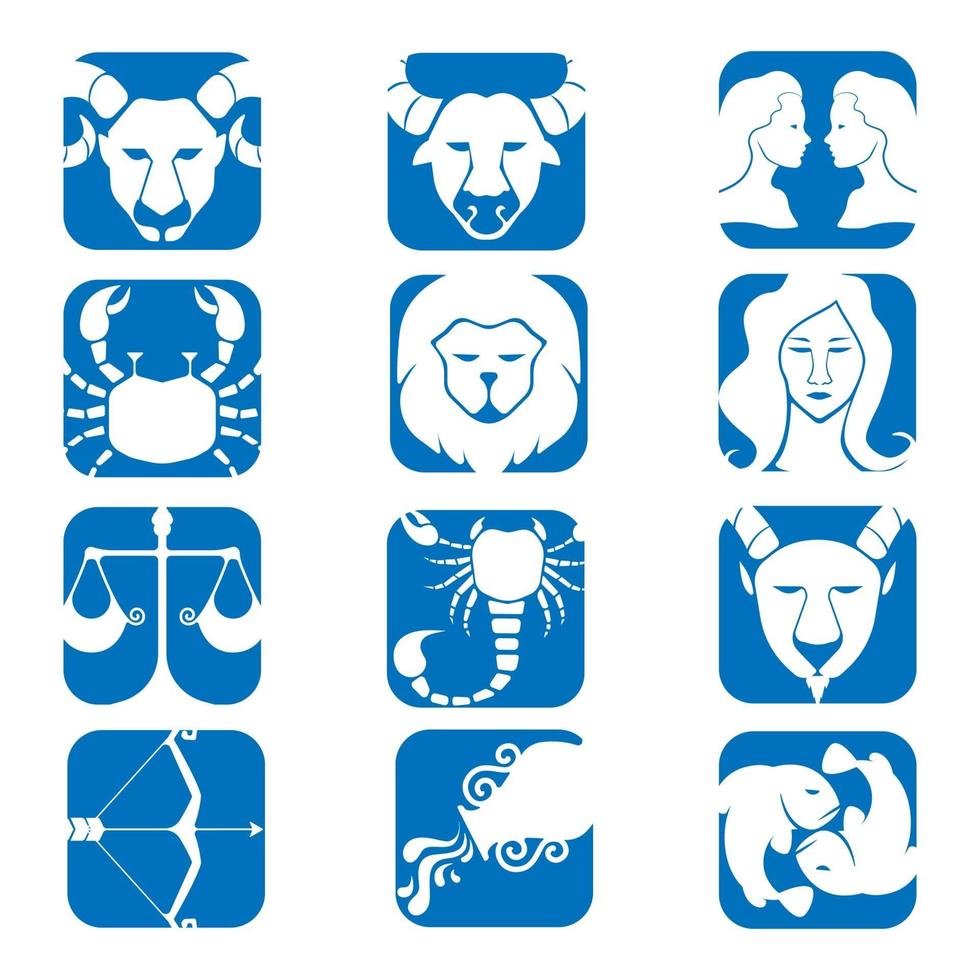 sterrenbeelden horoscoop pictogrammen instellen. geïsoleerde astrologische afbeeldingen in eenvoudige blauwe en witte stijl. vector