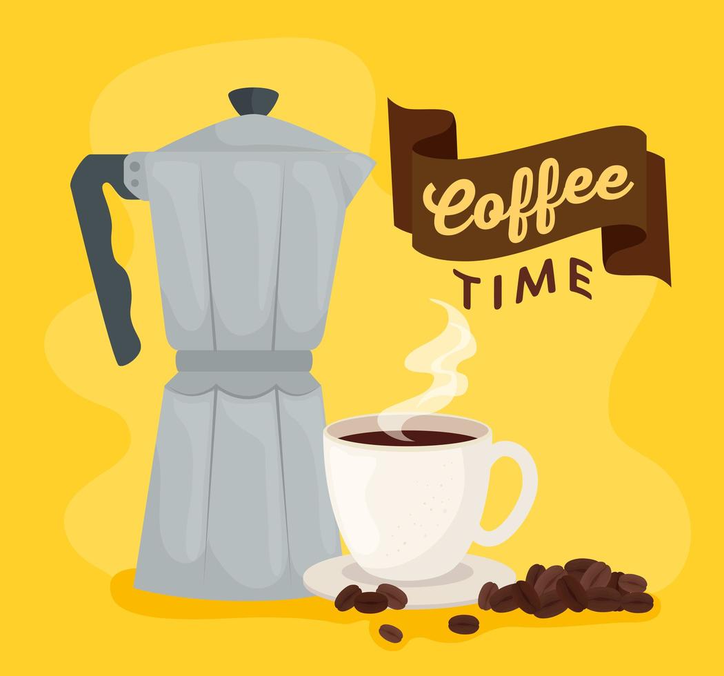 koffietijdbanner met mokapot en kop vector