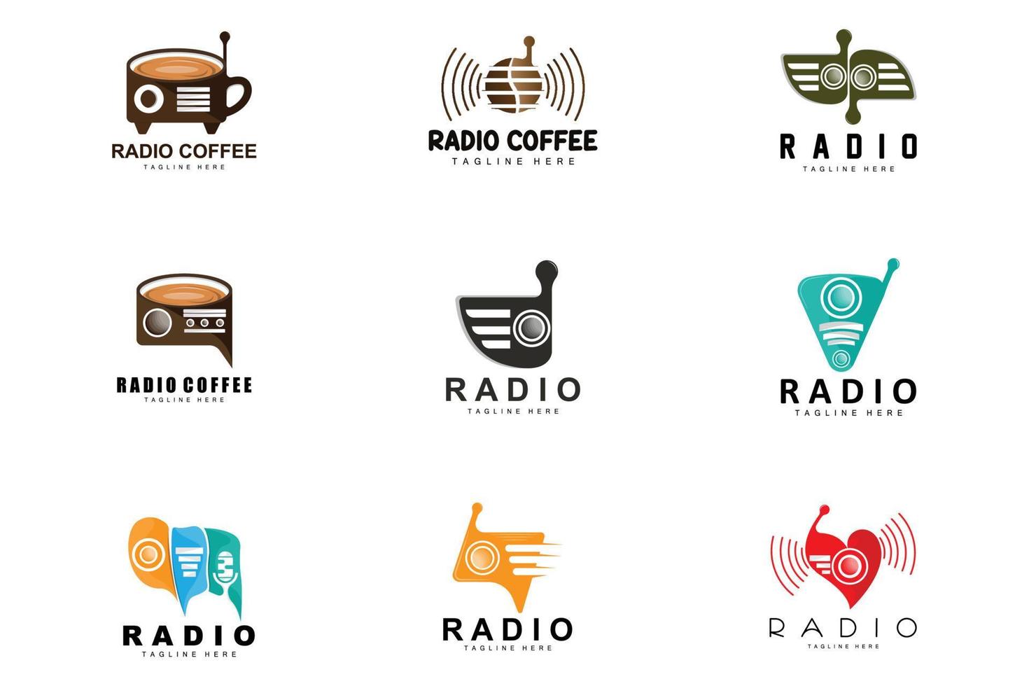 koffie radio logo, podcast radio ontwerp, koffie icoon, koffie cafe logo Product merk vector