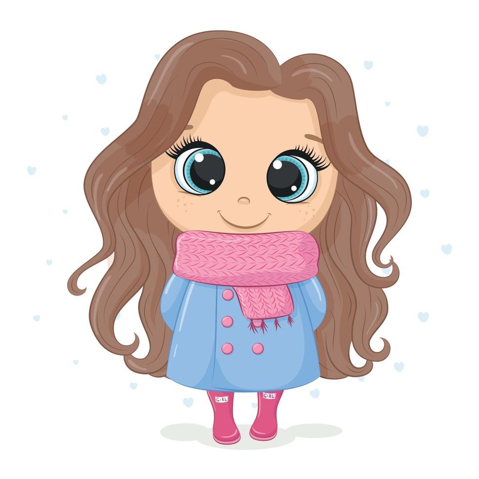 illustratie van een meisje in een jas en sjaal vector