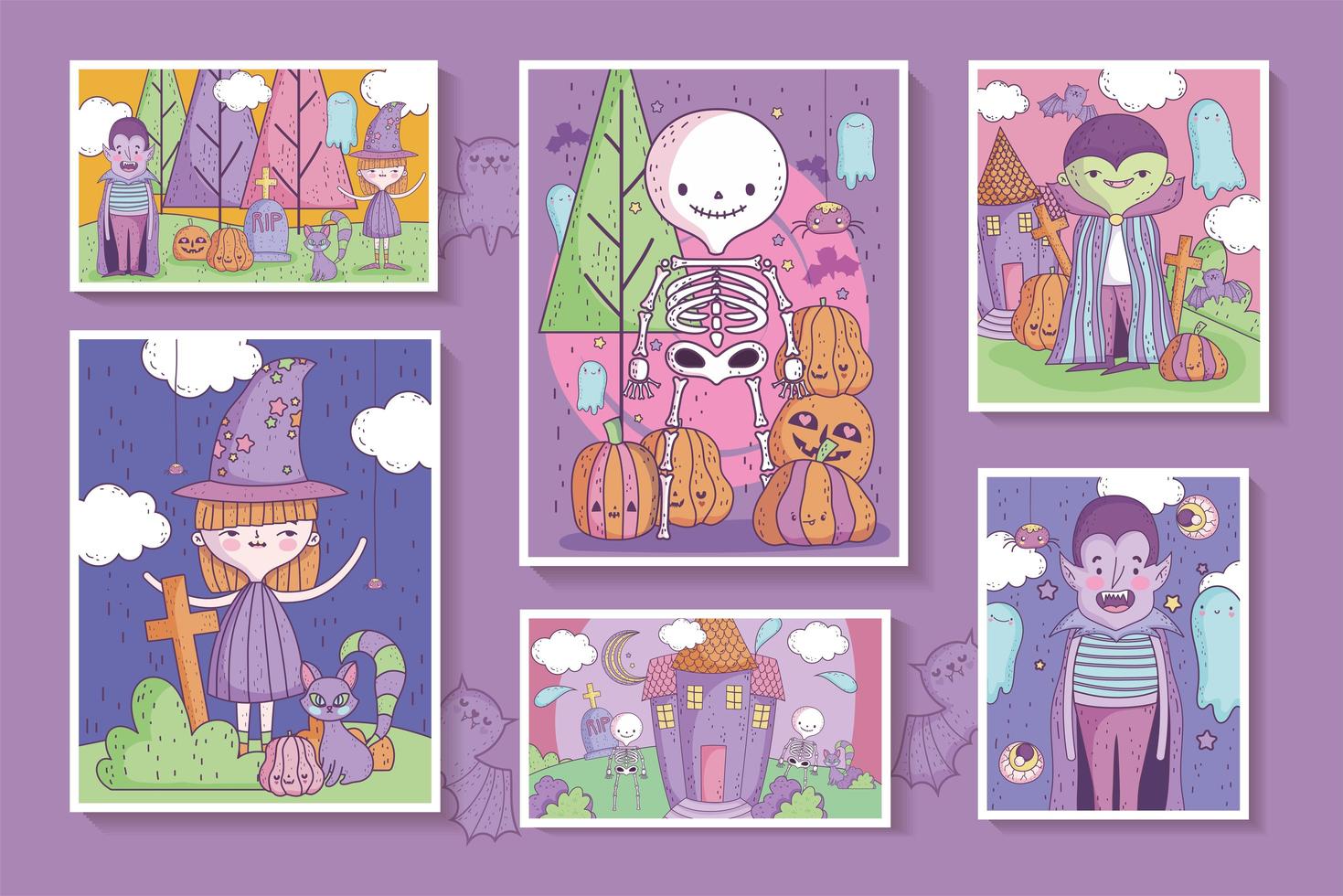 schattige halloween poster set vector