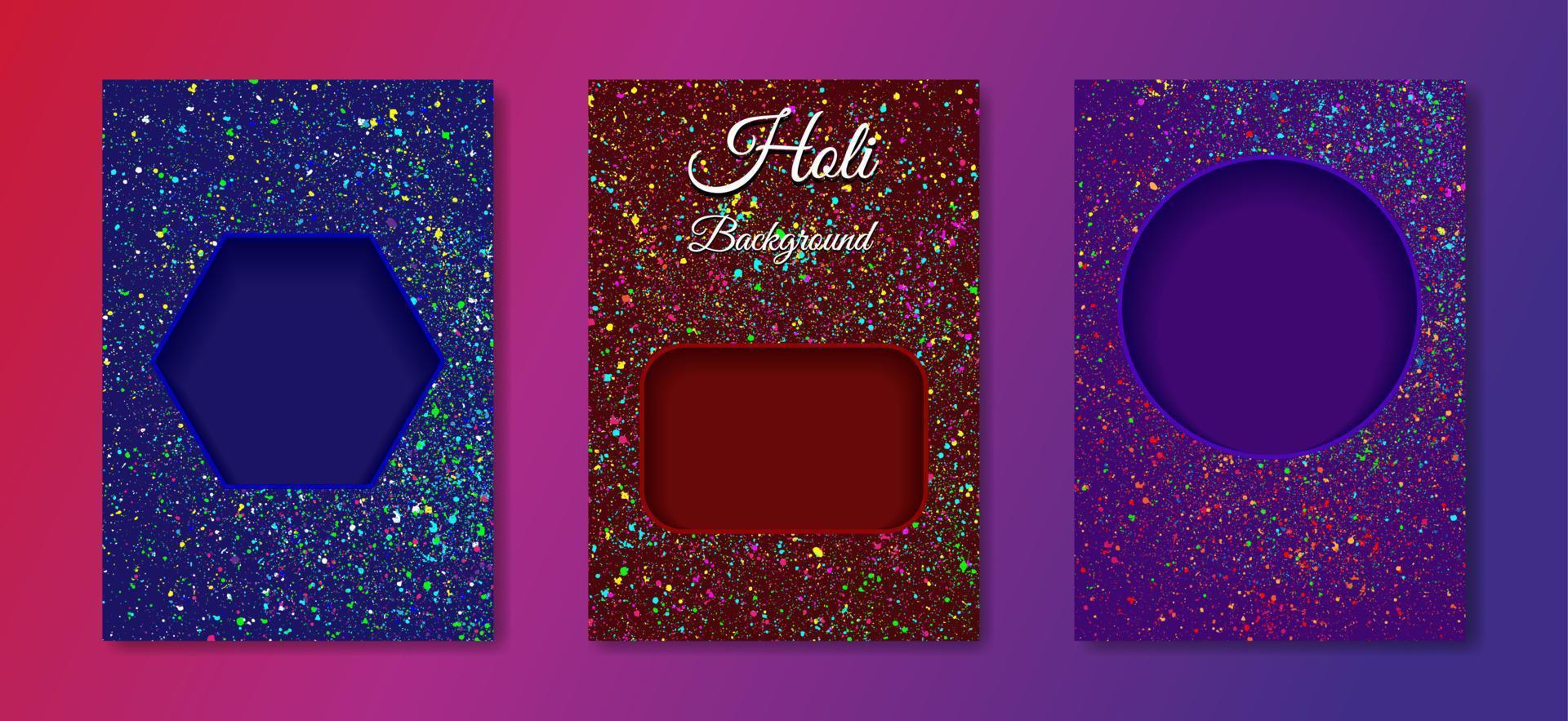 happy holi indian festival banner, kleurrijke gulaal, poeder kleur, party set luxe zwarte kaart met explosie patroon en kristallen veelkleurige achtergrond, vector illustratie levendige kleur sjabloon