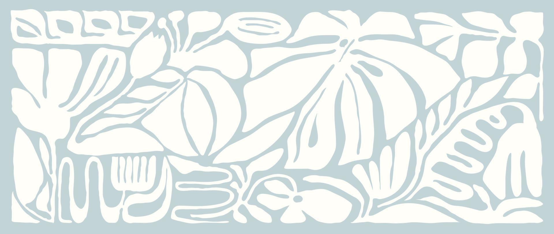 botanisch kunst achtergrond vector. abstract natuurlijk hand- getrokken bloemen blad biologisch vorm ontwerp in minimalistische gemakkelijk hedendaags stijl. ontwerp voor kleding stof, afdrukken, omslag, banier, decoratie, behang. vector