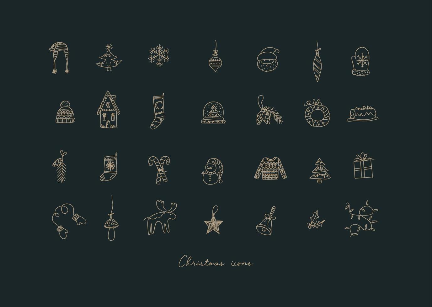 Kerstmis pictogrammen tekening in hand- schetsen stijl Aan donker achtergrond vector