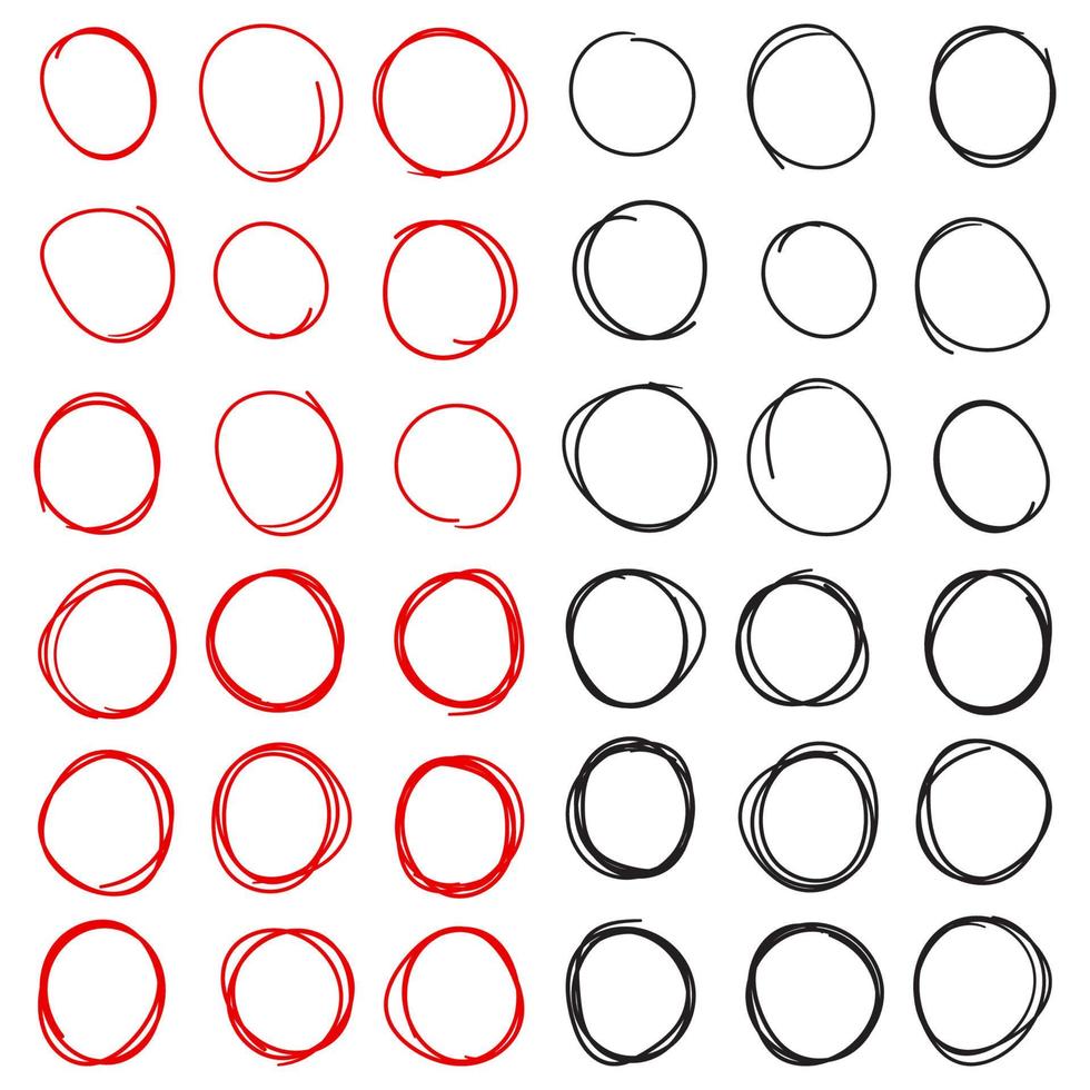 reeks van rood en zwart cirkel lijn schetsen vector