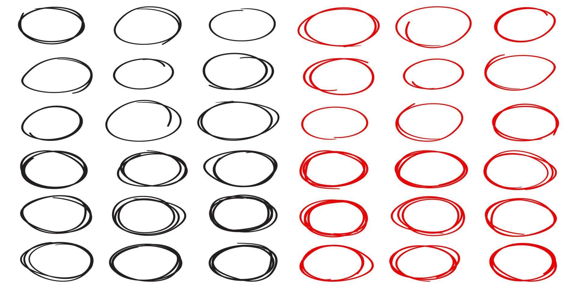 reeks van rood en zwart cirkel lijn schetsen vector