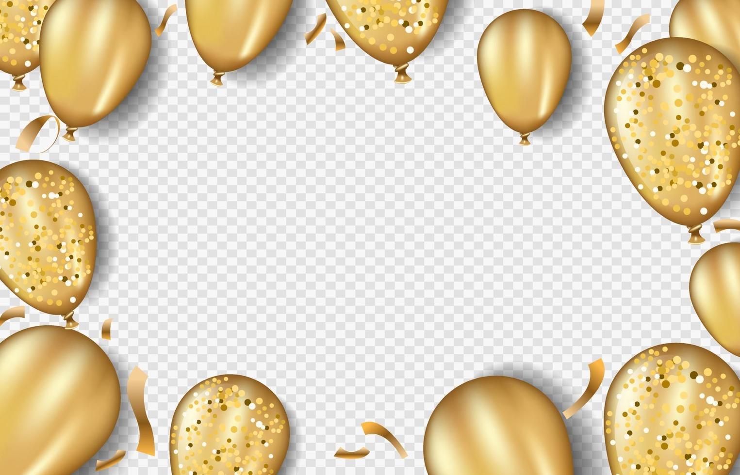 glitter gouden ballonnen achtergrond. gouden folie confetti op geïsoleerde illustratie. vector