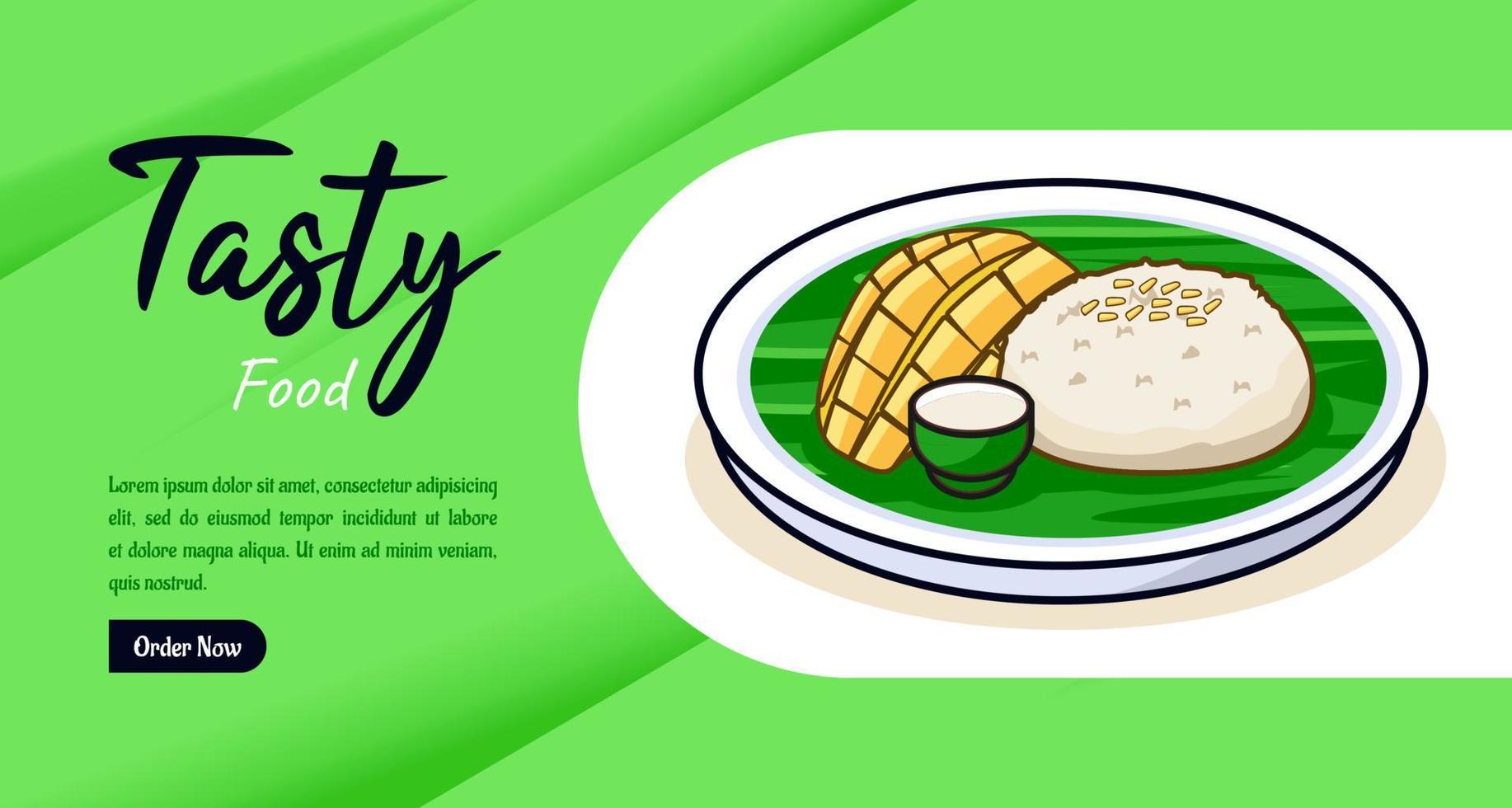 smakelijk kleverig rijst- banier sjabloon Thais voedsel vector tekenfilm
