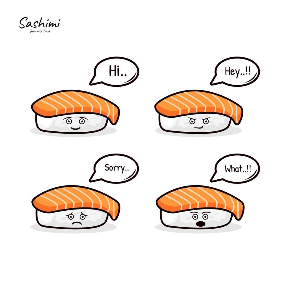schattig sushi sashimi karakter vector tekenfilm voedsel