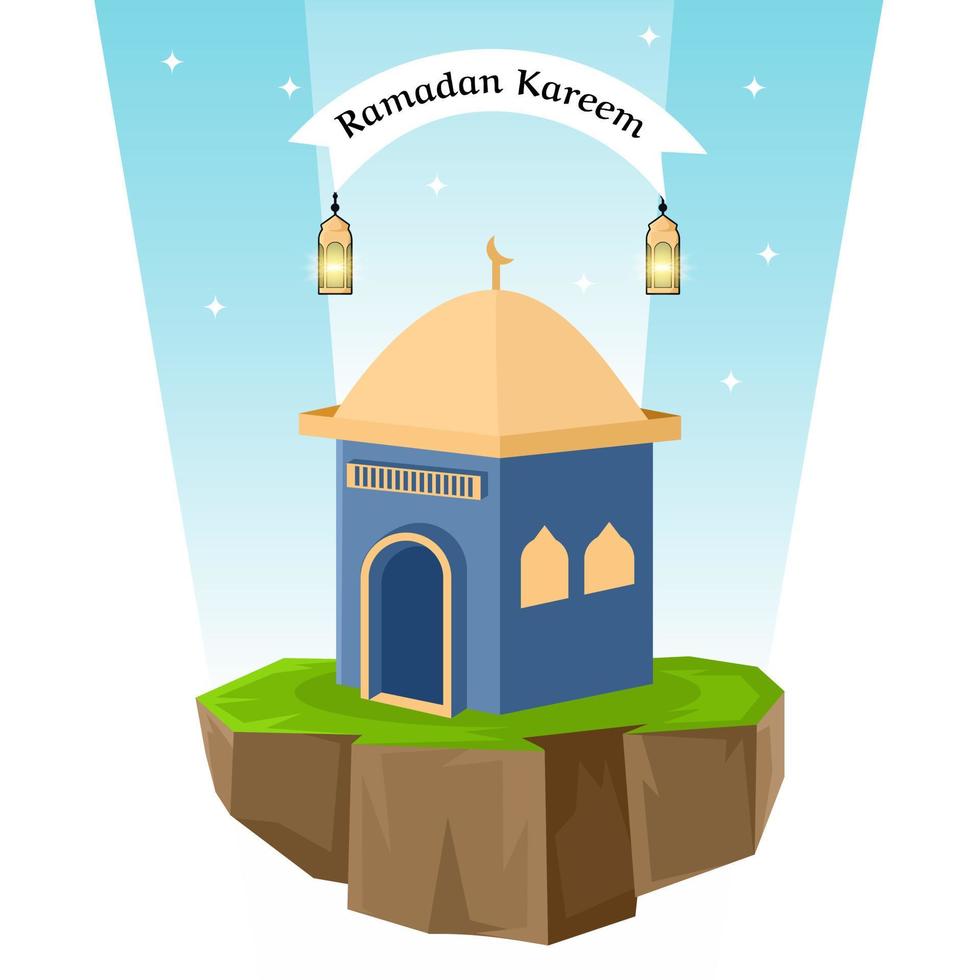 moskee in de midden- van land- Ramadan groet kaart ontwerp vector