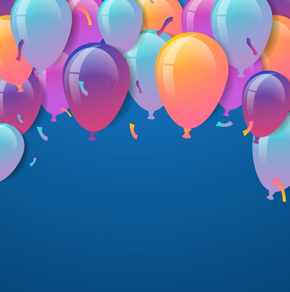 gelukkige verjaardag. ballonnen instellen met confetti op blauwe achtergrond. vector