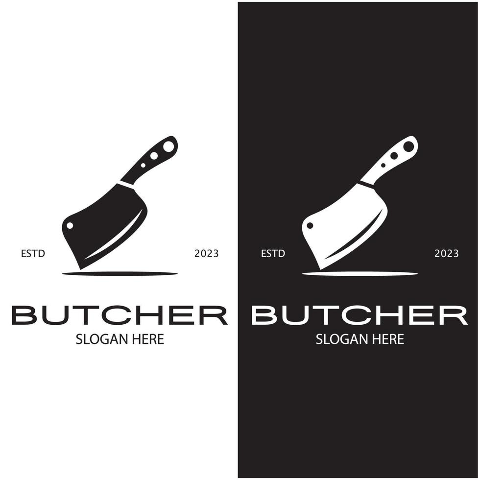slager mes wijnoogst logo illustratie, chef-kok mes logo sjabloon, voor zaken, badges, restaurants, slachthuizen, slager winkels, cafés, merken en mes winkels.met modern gemakkelijk minimalistische vector concept.