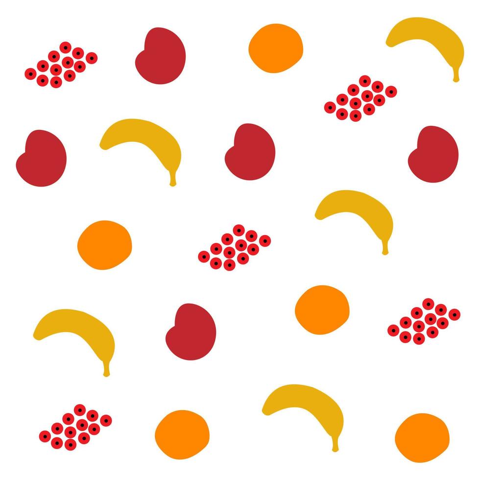 schattig fruit patroon. banaan, appel, oranje. naadloos patroon met fruit in een vlak stijl. vector illustratie.