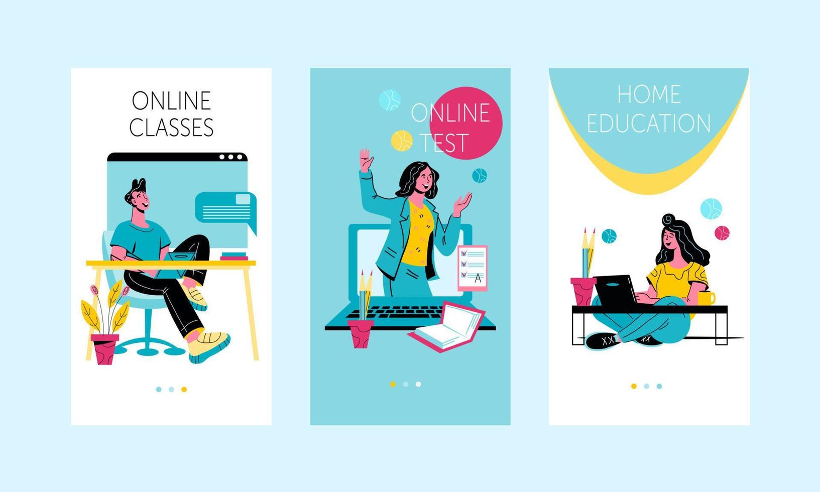 mobiel app onboarding schermen reeks voor online onderwijs en afstand cursussen. afstand aan het leren en e-leren. vector banier illustratie sjabloon voor website en mobiel sollicitatie.