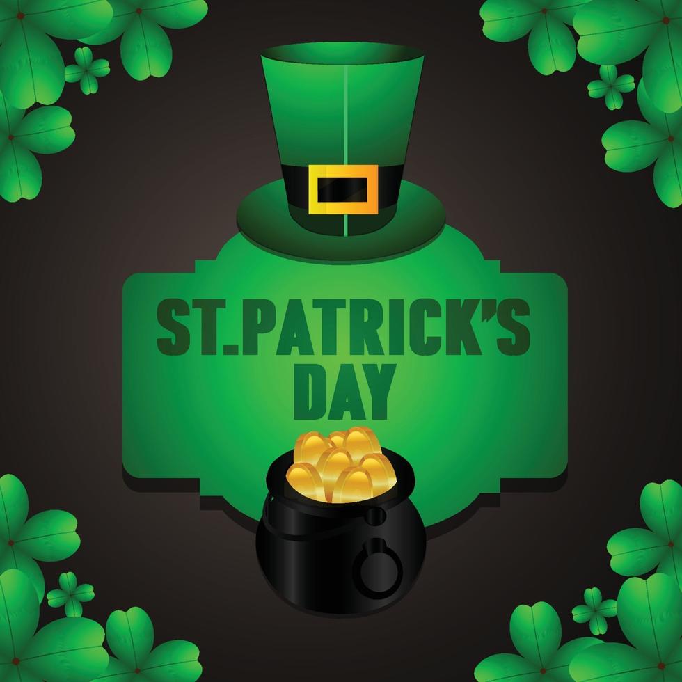 st. patrick's day pot met goud en klavers vector