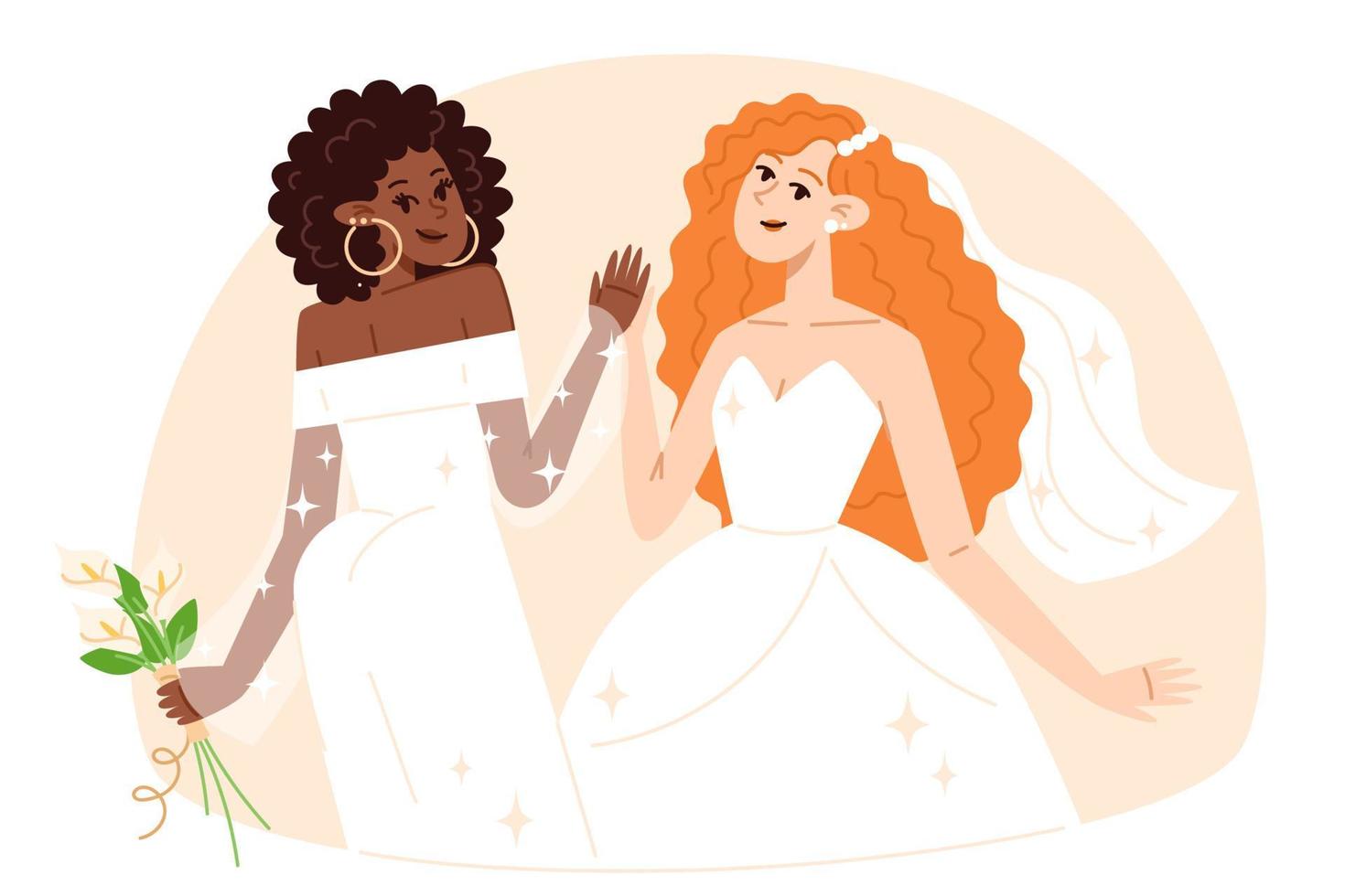 multicultureel paar Bij de bruiloft, vlak stijl illustratie vector
