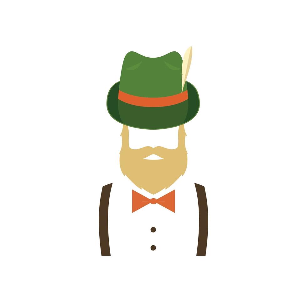 bebaarde man in groene traditionele Duitse hoed. hipster pictogram. vector