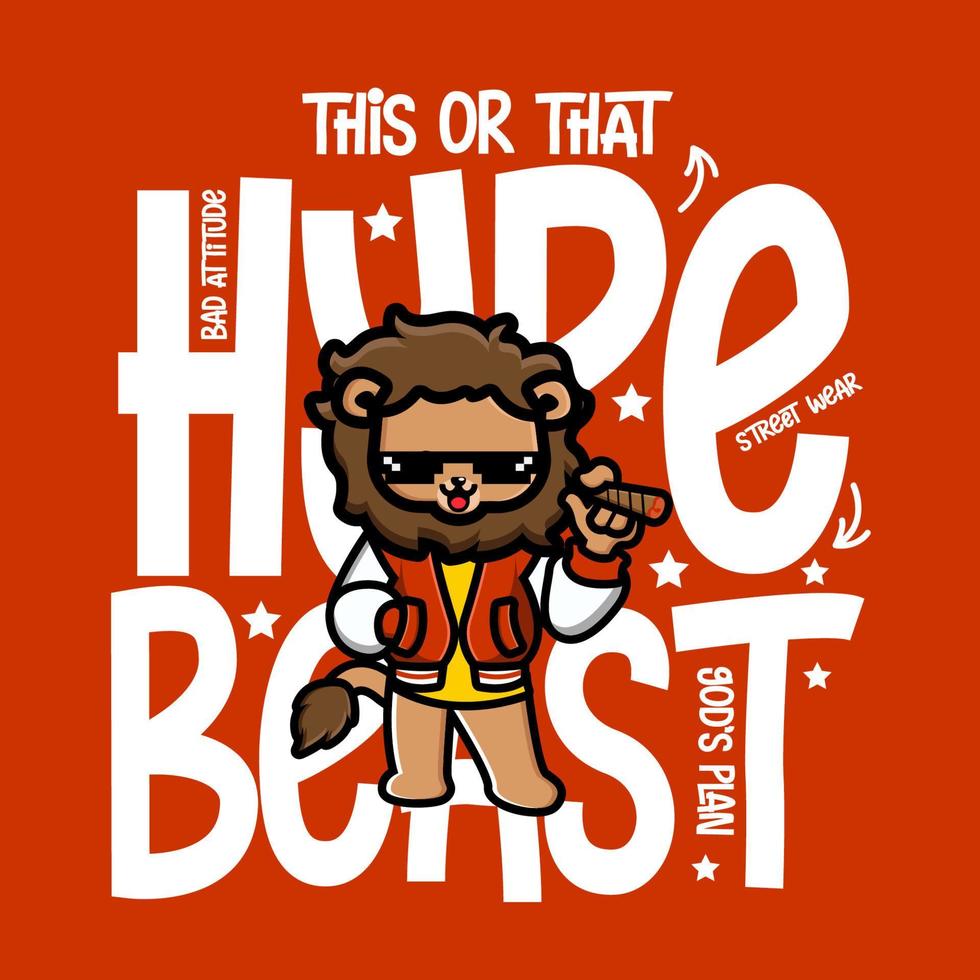 tekenfilm leeuw hypebeast t-shirt ontwerp vector