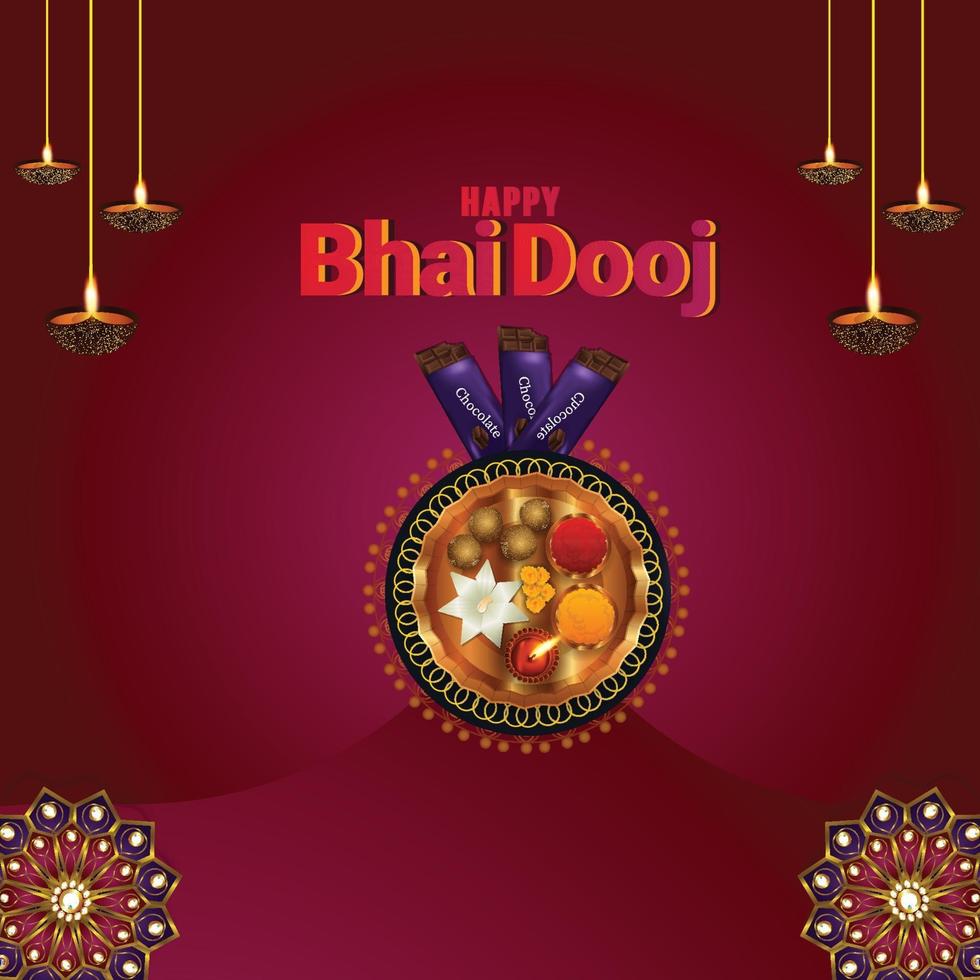 gelukkige bhai dooj creatieve illustratie en puja thali vector