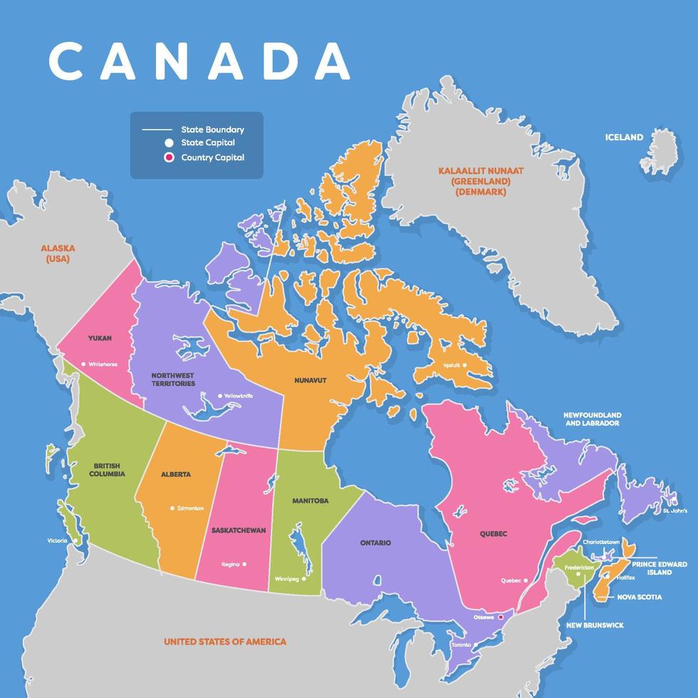 kleurrijk Canada kaart met omgeving borders vector