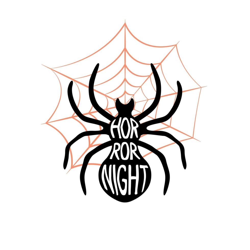 happy halloween wenskaart ontwerp. tekst horror nacht in spider silhouet. vector