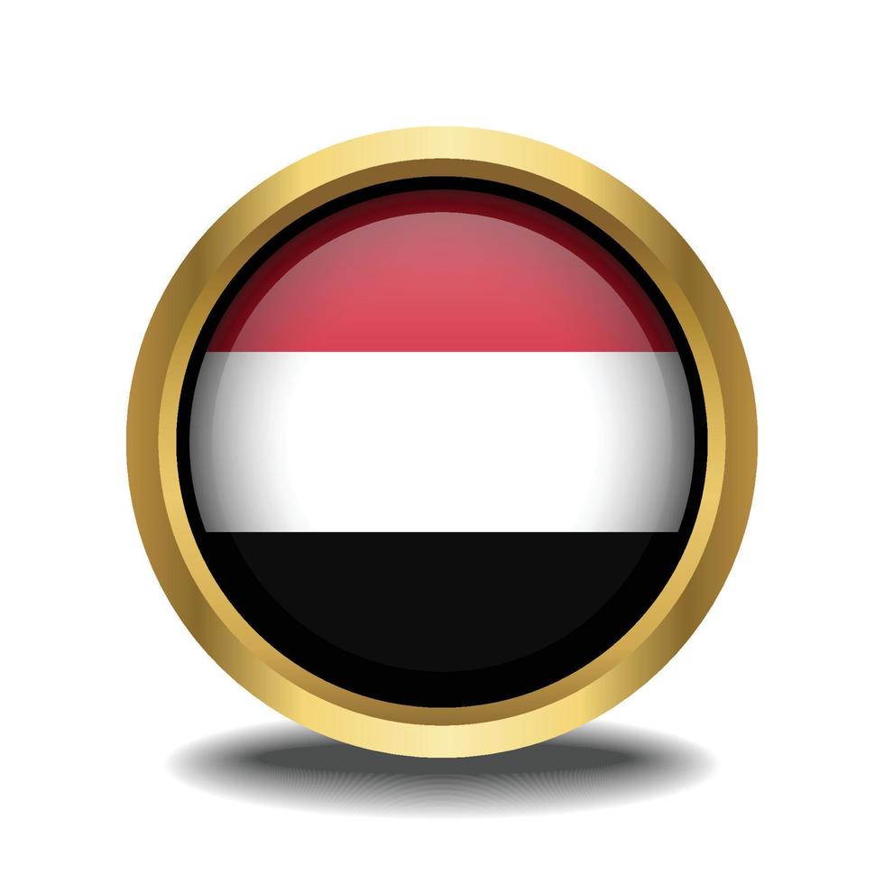 Jemen vlag cirkel vorm knop glas in kader gouden vector