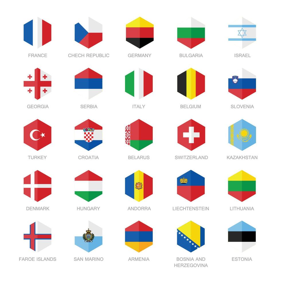 Europa vlag pictogrammen. zeshoek vlak ontwerp. vector