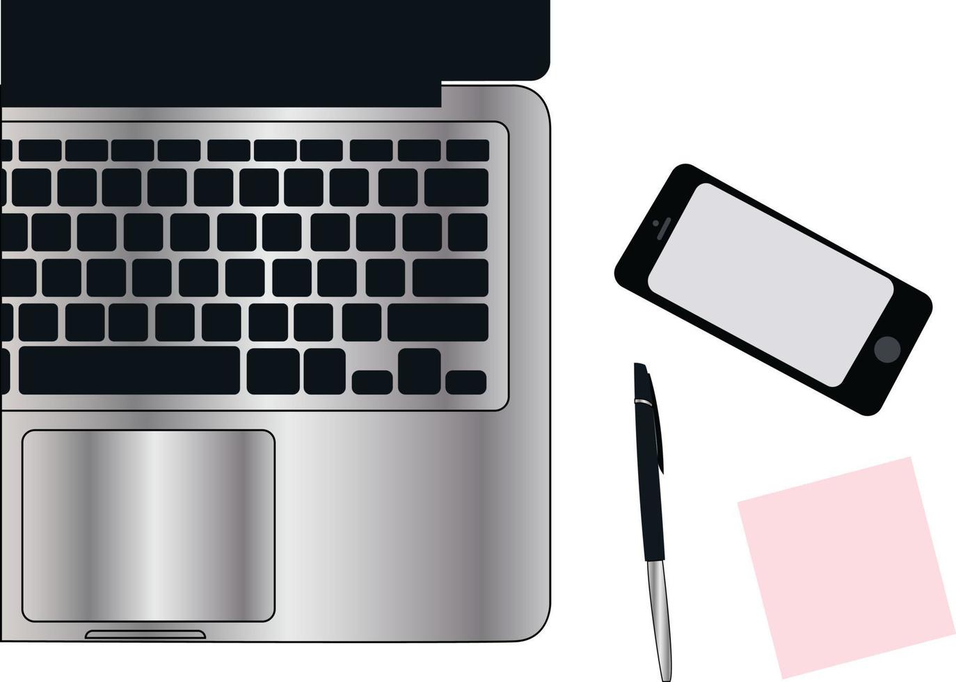 flatlay achtergrond bureaublad tafel met laptop, papier, telefoon en een potlood vector