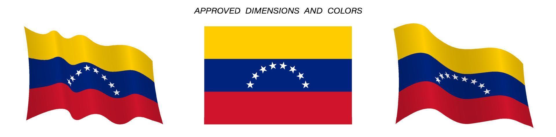 Venezuela vlag in statisch positie en in beweging, fladderend in wind in exact kleuren en maten, Aan wit achtergrond vector