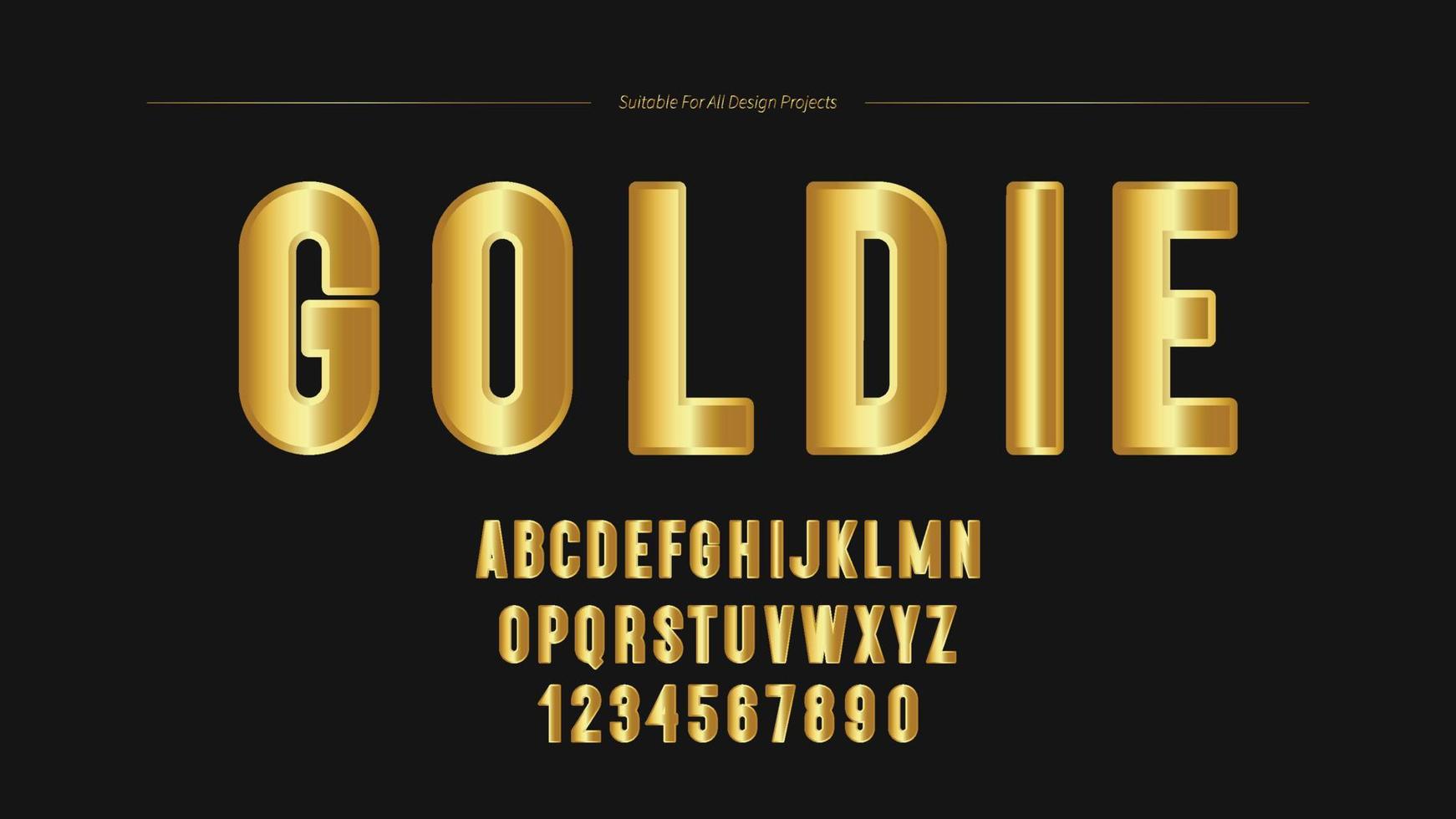 glimmend luxe goud helling doopvont alfabet. realistisch 3d goud metaal alfabet brieven en getallen vector