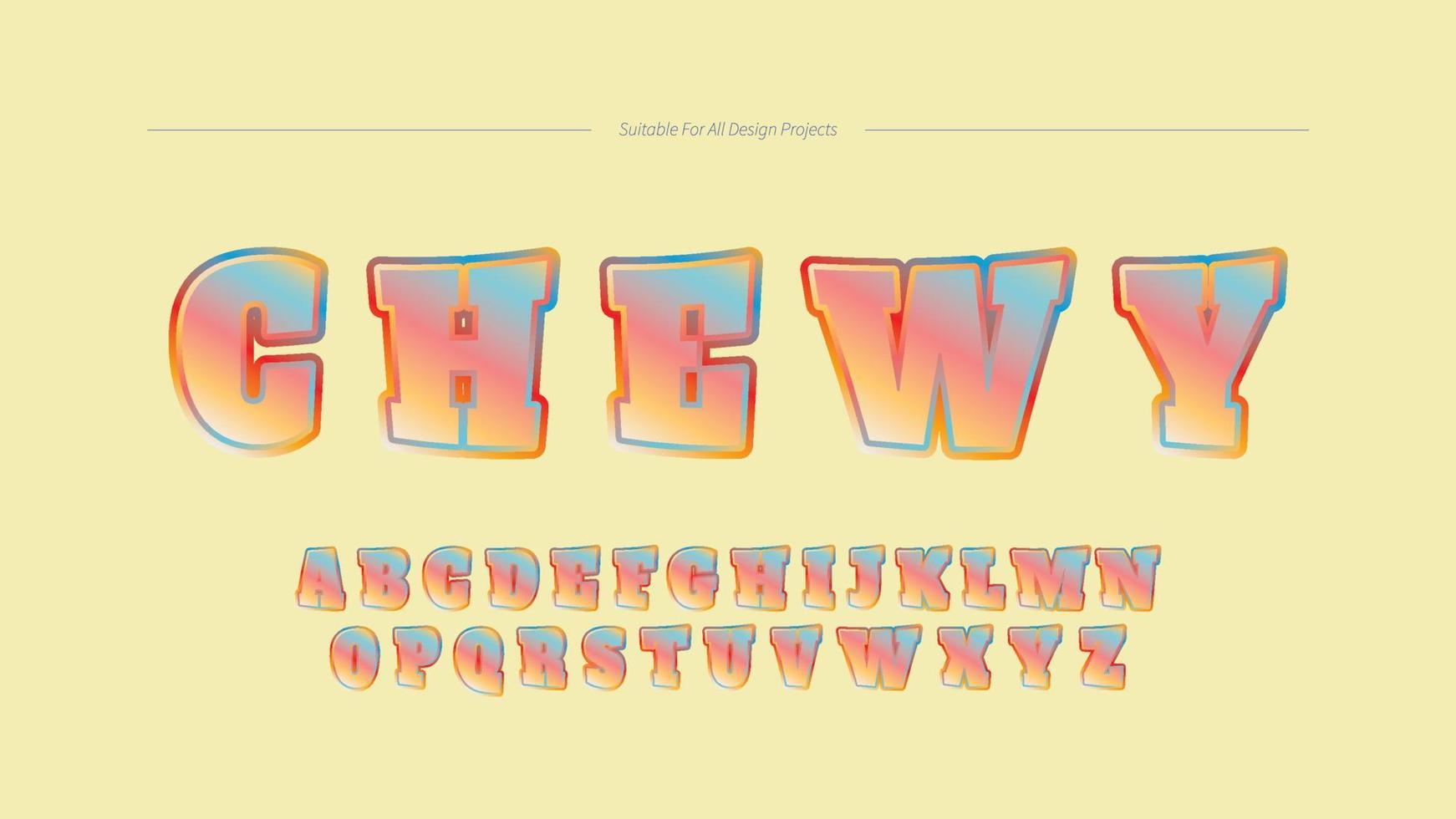 kauwen gom sappig abstract helling tekst effect lettertype. schattig pastel stijl alfabet brieven vector