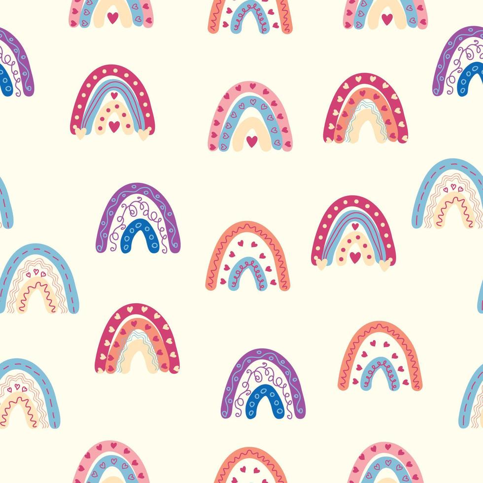 regenboog naadloos patroon in pastel kleuren. Scandinavisch baby hand- getrokken illustratie voor textiel en pasgeboren kleren. vector