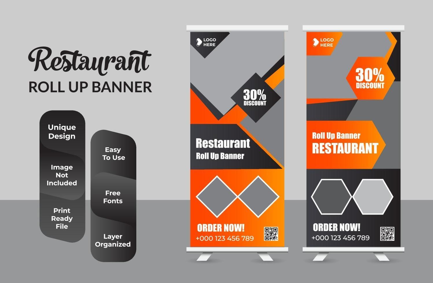 eten en restaurant roll-up banner ontwerpsjabloon set vector