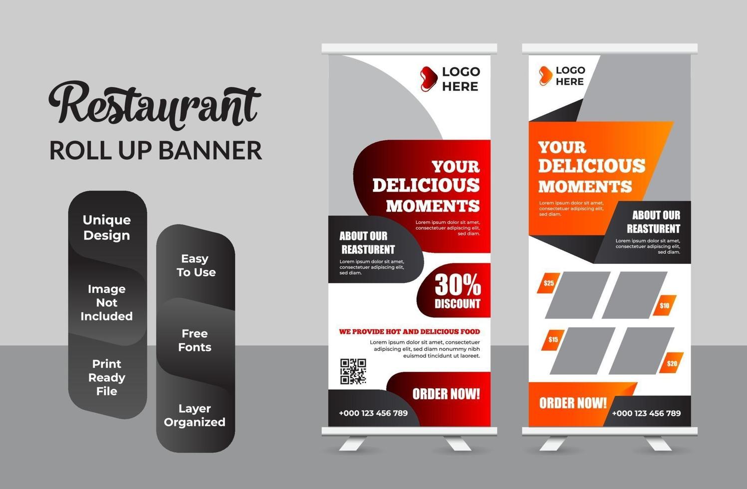 voedsel roll-up banner voor restaurant set vector