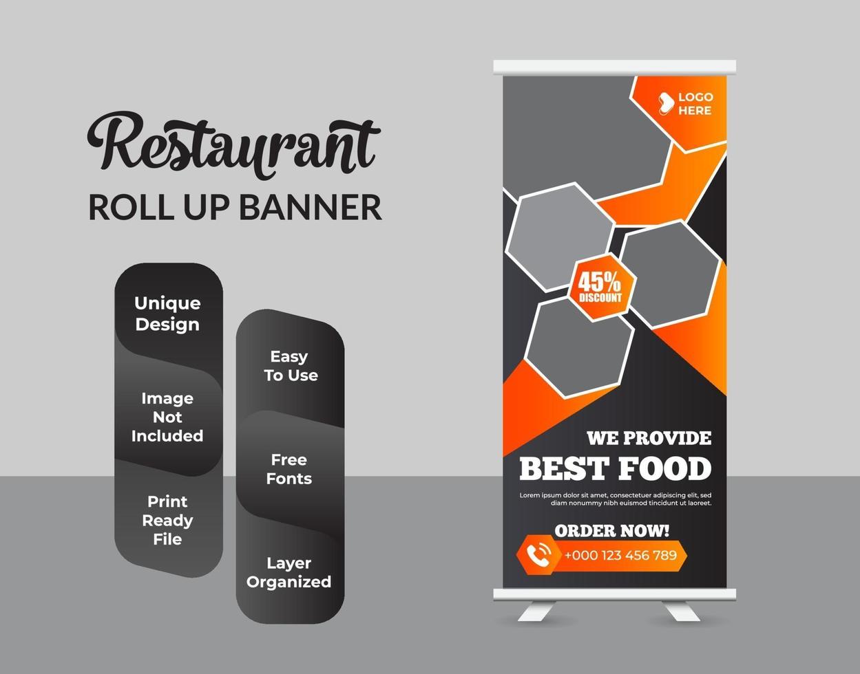 creatieve roll-up bannerbundelsjablonen voor restaurantvoedsel vector