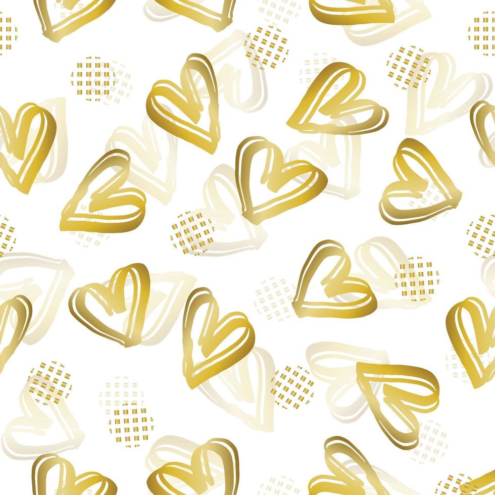 naadloze Valentijnsdag patroon achtergrond met doodle gouden hart vector