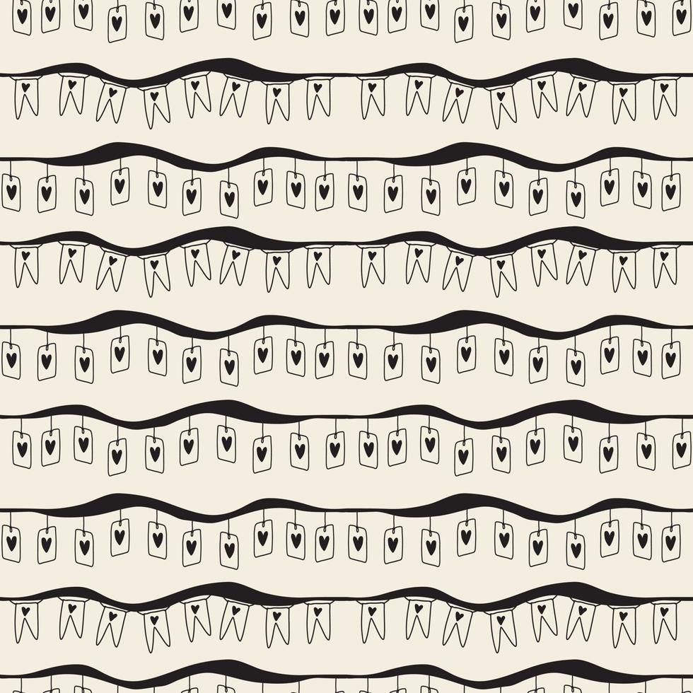 naadloze Valentijnsdag patroon achtergrond met zwart-wit hand tekenen vlag van liefde vector